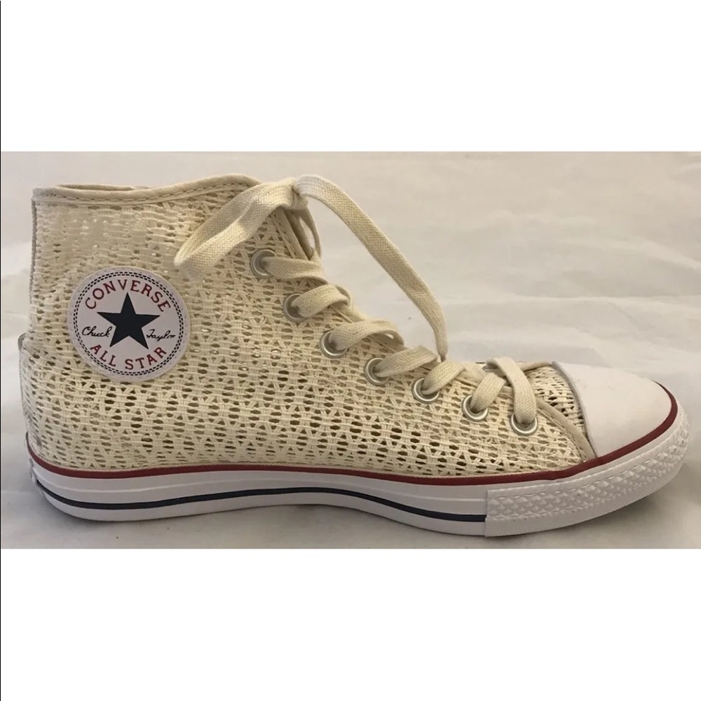 New Converse Chuck Taylor Mesh Crochet Cream Women Hi Top Shoes Hi Cut Sz 10.5